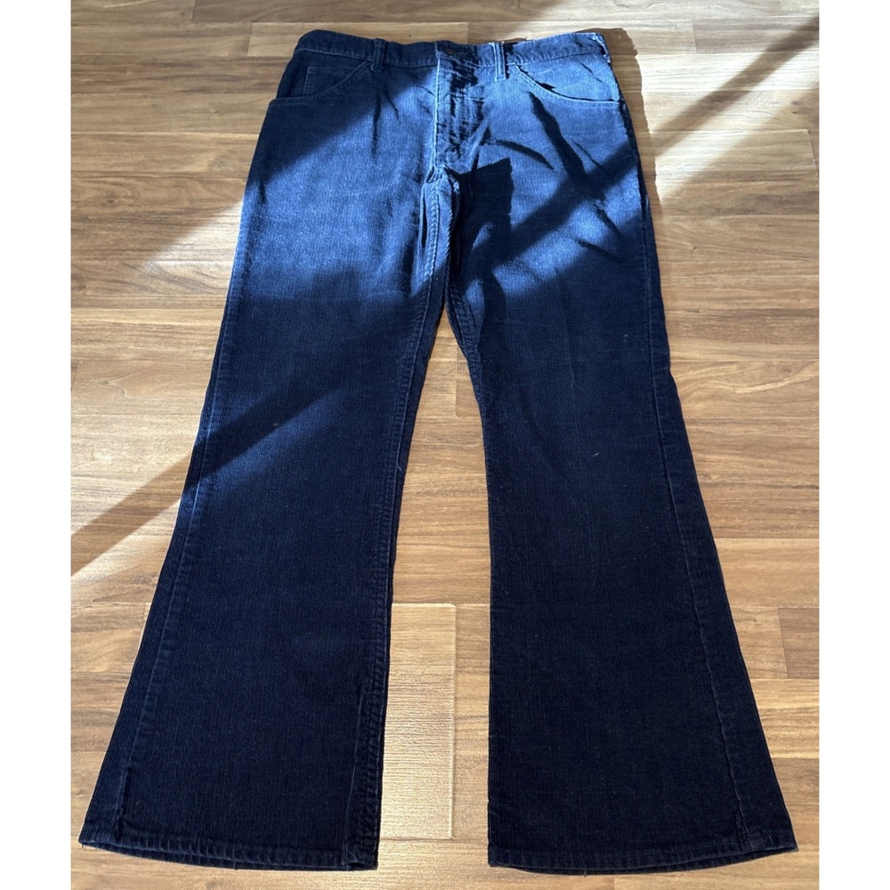 Vintage Lee Riders Womens Navy Blue Corduroy Flare Pants High Rise 33x30 USA